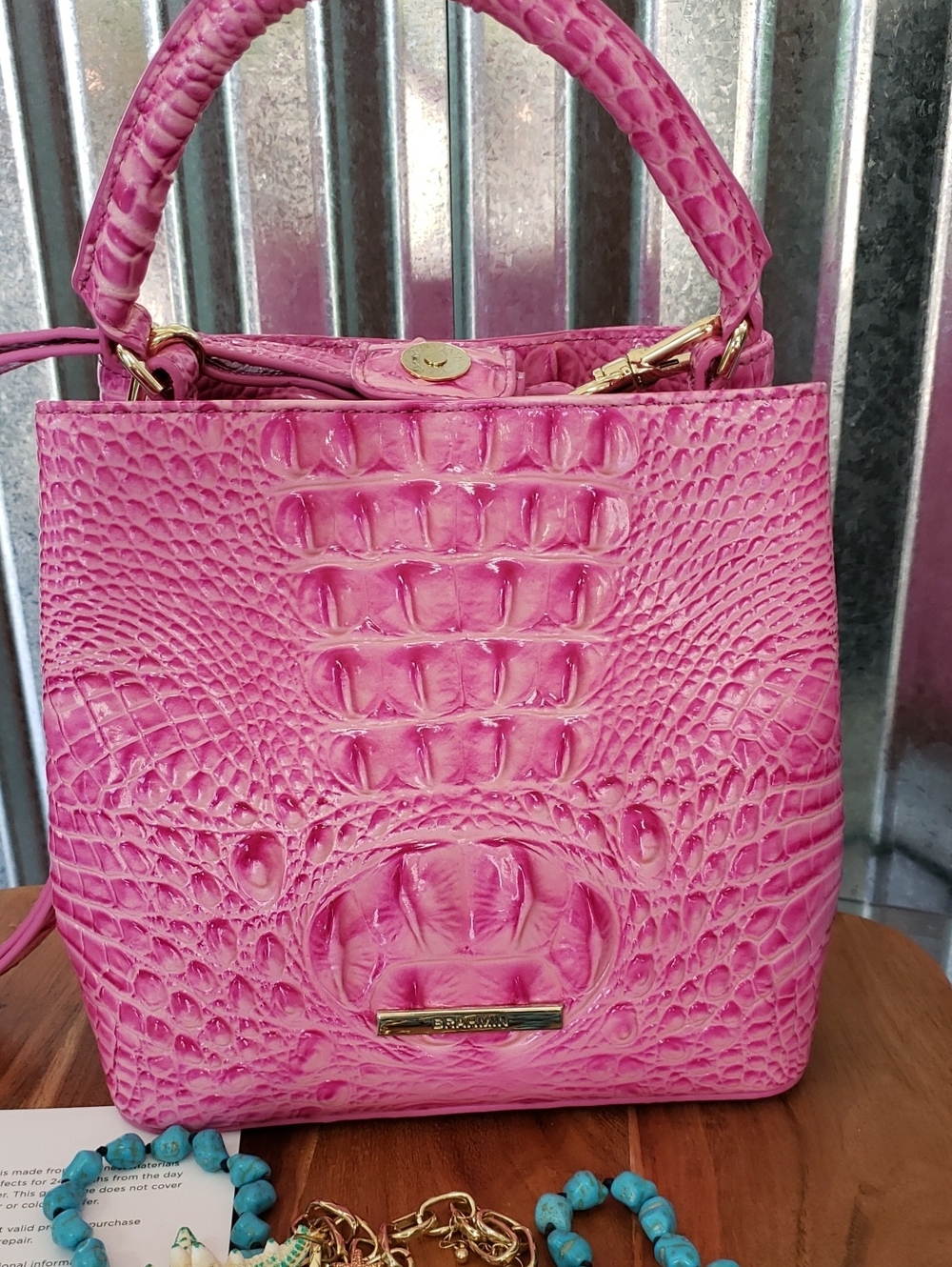 🔥🔥HOT DEAL 🔥🔥BRAHMIN CANDY Pink Croc-Embossed Top Handle Bag🔥🔥